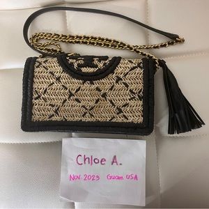 Tory Burch Straw Raffia Soft Fleming Wallet on Chain Bag
